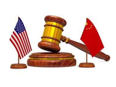 Beyaz arka planda Amerika ve Çin arasındaki ilişki. İsol