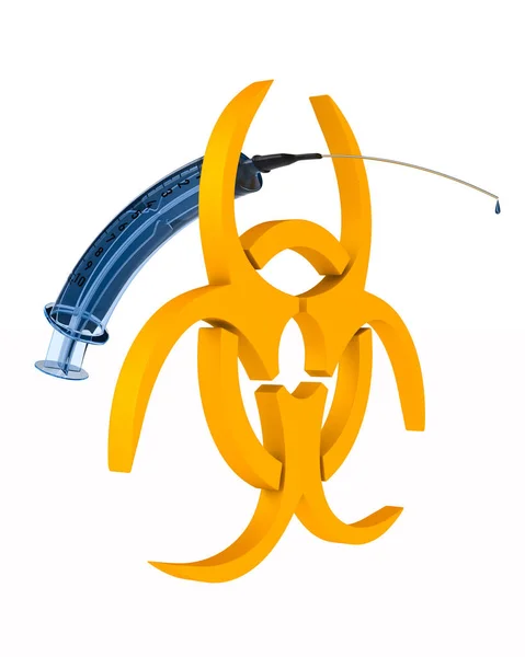 Symbol biohazard and syringe on white background. Isolated 3D il — 스톡 사진