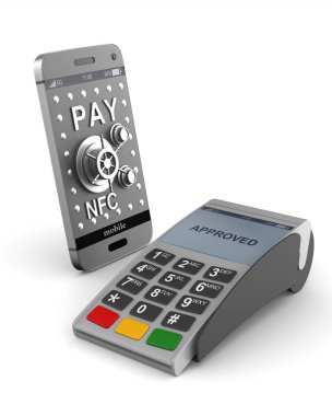 ödeme terminal ve beyaz arka plan üzerinde telefon. İzole 3d Hüseyin