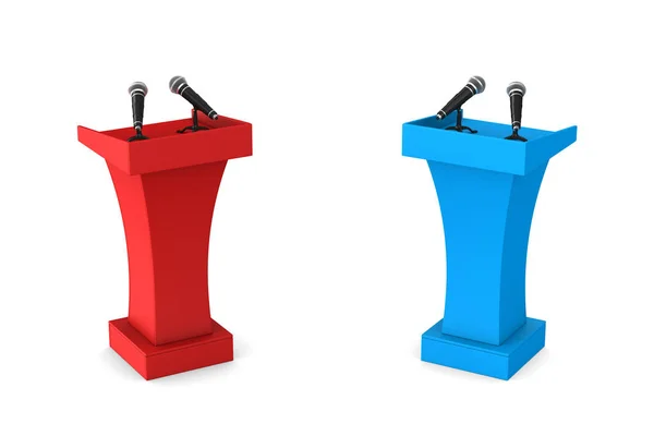 Deux tribunes avec microphones sur fond blanc. Isolé 3D i — Photo