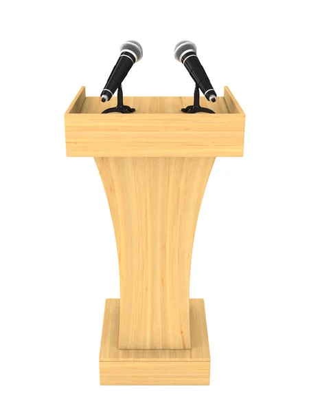 Tribune with two microphones on white background. Isolated 3D il — 스톡 사진