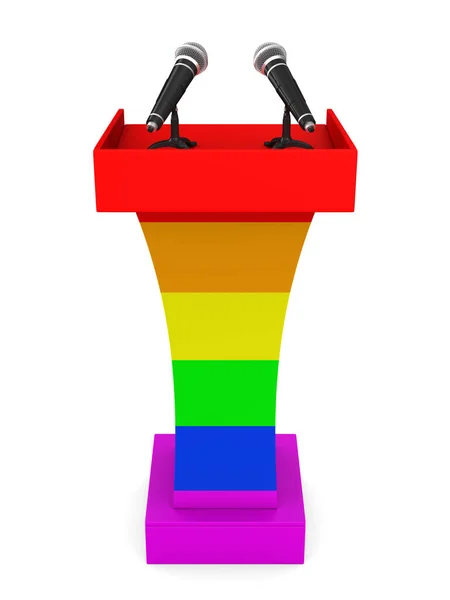 Lgbt tribune with two microphones on white background. Isolated — 图库照片