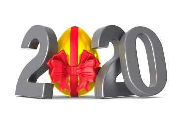 Beyaz arka planda altın yumurtayla 2020. İzole edilmiş 3d illüstrati