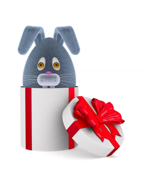 Cartoon Rabbit Gift Box White Background Isolated Illustration — Stock Photo, Image