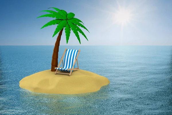 Palme Auf Insel Und Chaiselongue Illustration — Stockfoto