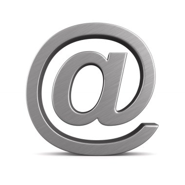 Beyaz arka planda metalik sembol e-postası. İzole edilmiş 3d illüstrasyon