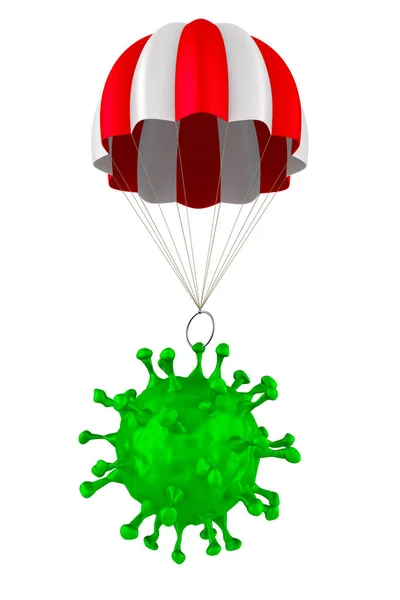 Virus Med Fallskärm Vit Bakgrund Isolerad Illustration — Stockfoto