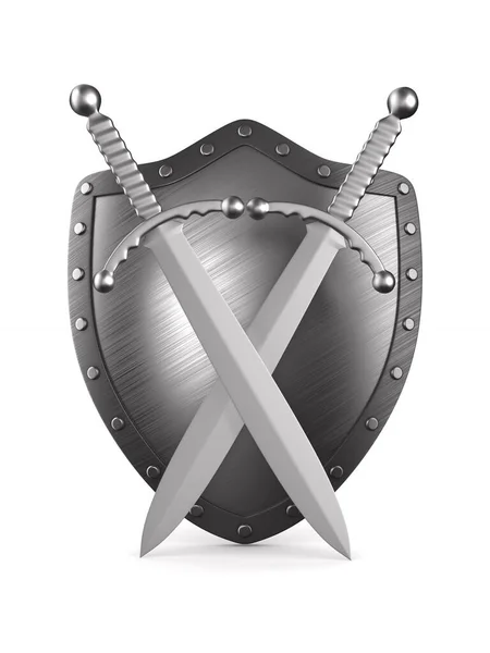 Two Swords Shield White Background Isolated Illustration — Stock Photo, Image