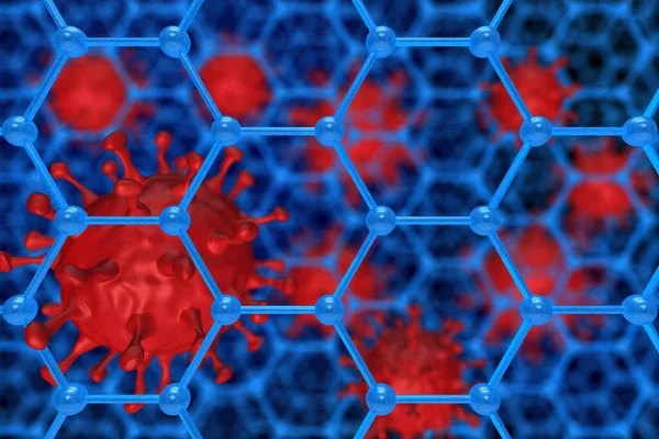 molecule structure and virus on blue background. 3D illustration