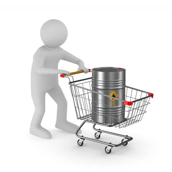 Man Shopping Oil Barrel Cart White Background Isolated Illustration — Stock Photo, Image