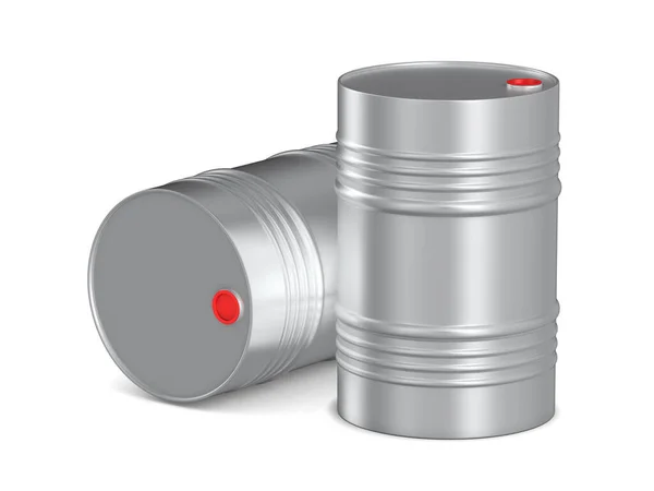 Two Metallic Barrels White Background Isolated Illustration — Stock Photo, Image