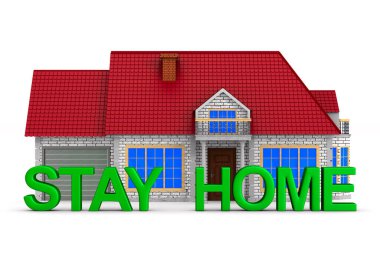 Beyaz arka planda evde kal. İzole edilmiş üç boyutlu illüstrasyon