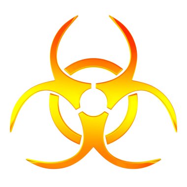 Beyaz arka planda biyolojik tehlike sembolü. İzole edilmiş üç boyutlu illüstrasyon