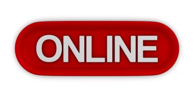 Beyaz arkaplan üzerinde metin olan kırmızı düğme. İzole edilmiş 3d illüstrasyon