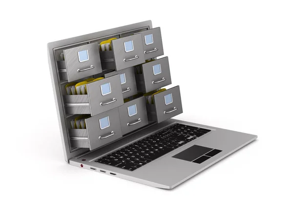 Laptop Met Archiefkast Witte Achtergrond Geïsoleerde Illustratie — Stockfoto