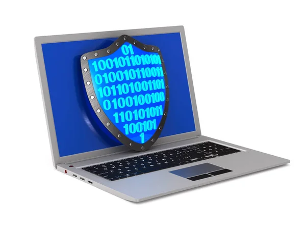 Sicherheitssystem Und Laptop Auf Weißem Hintergrund Isolierte Illustration — Stockfoto