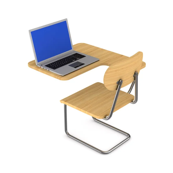 Iskolai Asztal Laptop Fehér Háttérrel Izolált Illusztráció — Stock Fotó