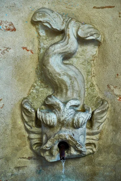 Small fountain as a fish at Old Fish Market in Rimini, Italy - architectural detail