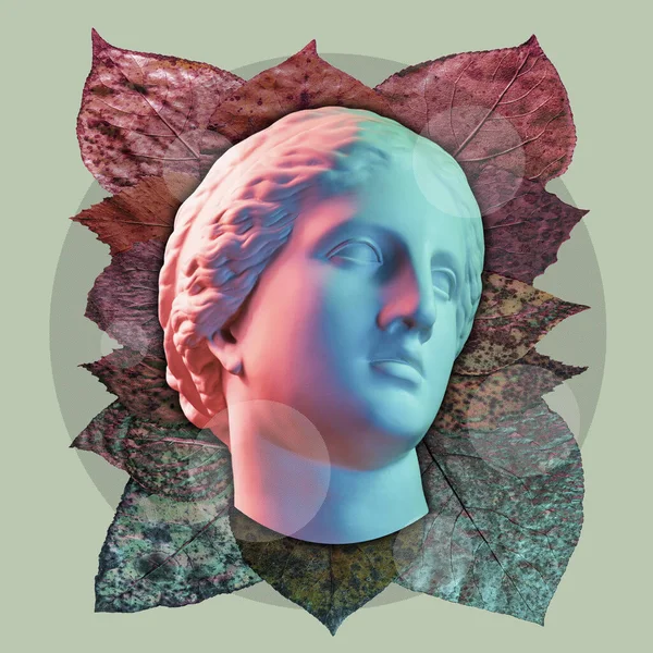 Collage concepto de arte contemporáneo con cabeza de estatua antigua en un estilo surrealista. Arte inusual moderno . — Foto de Stock