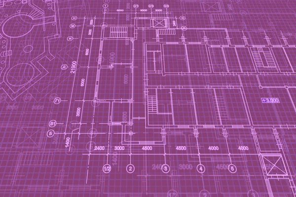 技術的な図面と建築の背景。サイトプランのテクスチャ。家の青写真、図面、建築プロジェクトの一部. — ストック写真