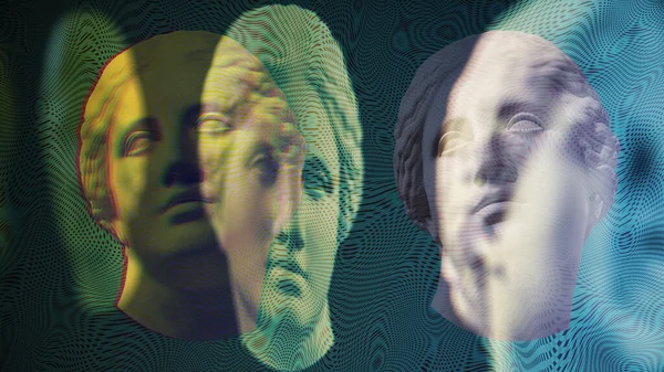 Collage concepto de arte contemporáneo con cabeza estatua antigua en un estilo de cultura zine. Efecto de fallo, texturizado . — Foto de Stock