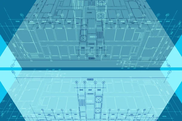 Architectonische achtergrond met technische tekeningen. Plattegrond structuur. Huis blauwdruk, tekening, onderdeel van architectonisch project. — Stockfoto