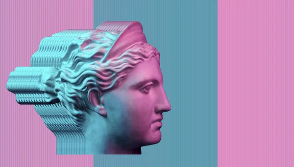 Samtida konst koncept collage med antika staty huvud i en zine kultur stil. Vackra ansikte ung kvinna. — Stockfoto