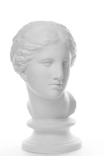 Gipsz másolata az ősi szobor Vénusz fejét elszigetelt fehér háttérrel. Gipsz szobor nő arc. — Stock Fotó