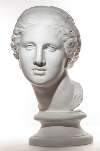 Gipsz másolata az ősi szobor Vénusz fejét elszigetelt fehér háttérrel. Gipsz szobor nő arc. — Stock Fotó