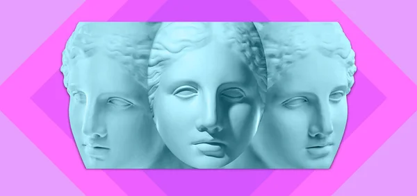 Statue der Venus von Milo. Kreatives Konzept bunte Neon-Bild mit antiken griechischen Skulptur Venus oder Aphrodite-Kopf. Webpunk, Dampfwelle und surrealer Kunststil. Rosa und blaue Duotoneffekte. — Stockfoto
