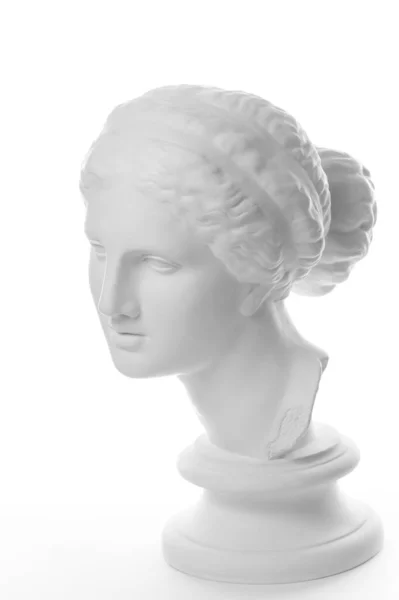 Gypsum copy of ancient statue Venus head isolated on white background. Plaster sculpture woman face. — Stock Photo, Image