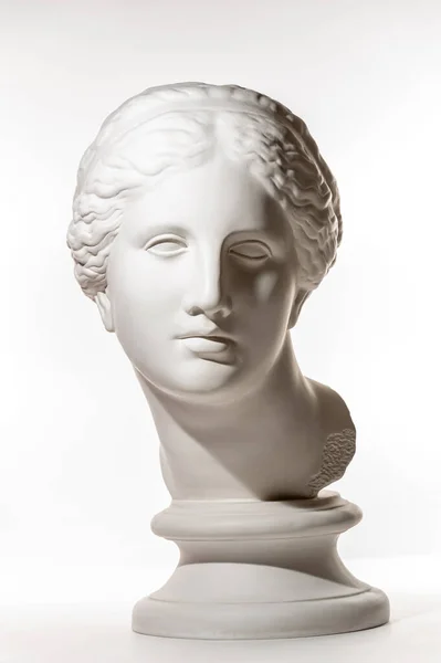 Copie en gypse de l'ancienne statue tête de Vénus isolée sur fond blanc. Plâtre sculpture femme visage. — Photo