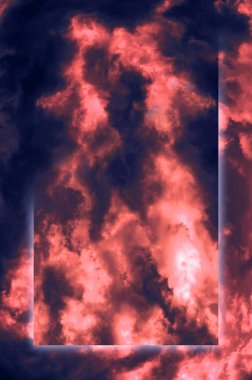 80-90 'ların tarzında bulutlarla kaplı estetik modern sanat kolajı. Parlak neon renklerde gerçek doğal gökyüzü bileşimi. Vaporwave, Cyberpunk, Synthwave, webpunk ve sürreal stili. Zine kültürü.