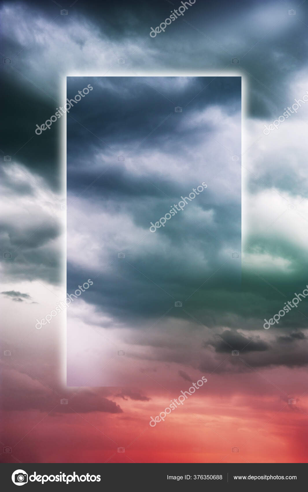Aesthetic Modern Art Collage With Clouds Sky In Style Of The 80 90s Real Natural Sky Composition In Bright Neon Colors Vaporwave Cyberpunk Synthwave Webpunk And Surreal Style Zine Culture Stock Photo