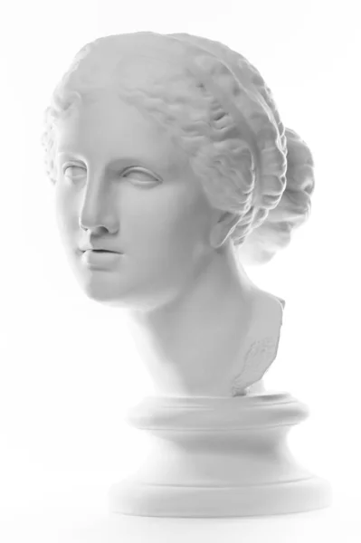 Copie en gypse de l'ancienne statue tête de Vénus isolée sur fond blanc. Plâtre sculpture femme visage. — Photo