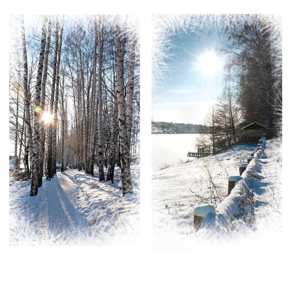 Cartão de Natal. Bela paisagem. Inverno dia ensolarado — Fotografia de Stock