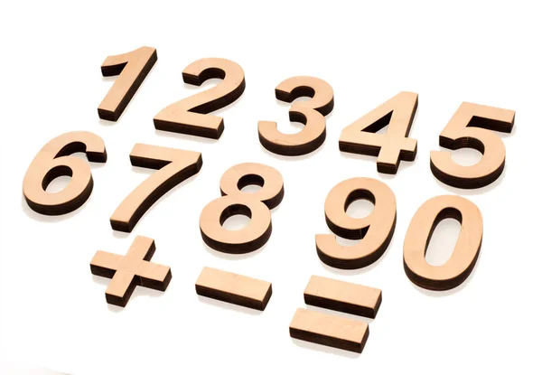 Wooden Numerals 0-9 on white — Stock Photo, Image