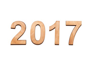 Ahşap sayılar üzerinde beyaz izole 2017