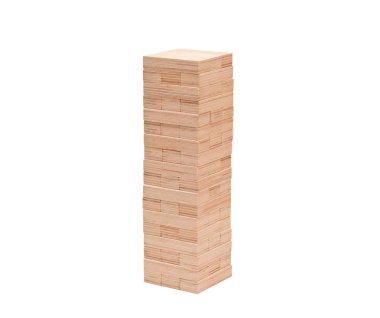 Beyaz arkaplanda bloklar tahta oyunu (jenga)