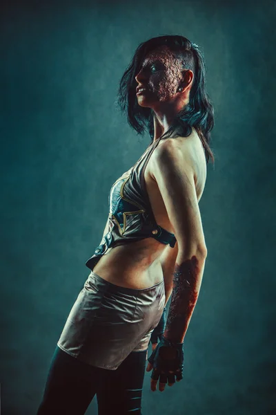 Zombie woman with the blood on the face and hands. — Stock Photo, Image