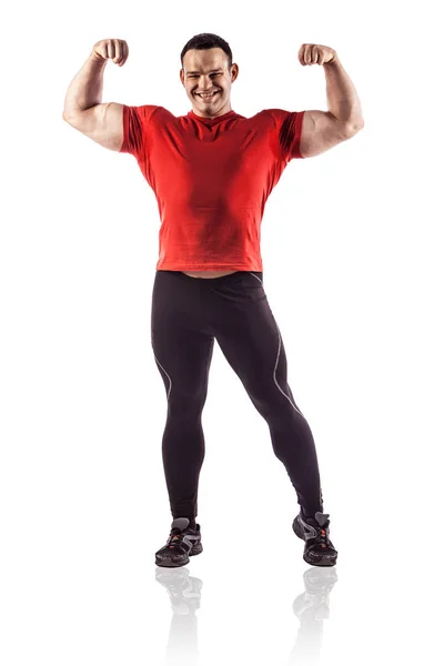 Sexy athletic man showing muscular body, isolated over white background. — Stock Photo, Image