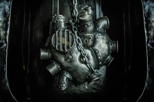 Heart of steel made in steam punk style. — Stock Photo, Image
