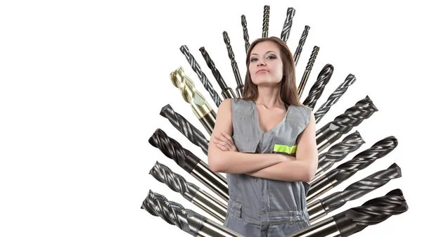 Mulher trabalhadora com as ferramentas de corte profissionais usadas para o metal — Fotografia de Stock