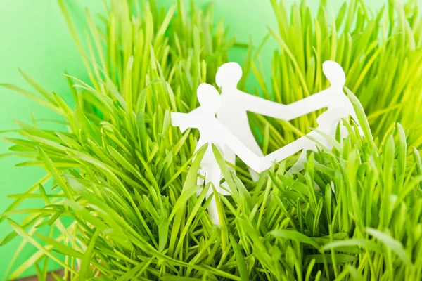 Paper people on grass