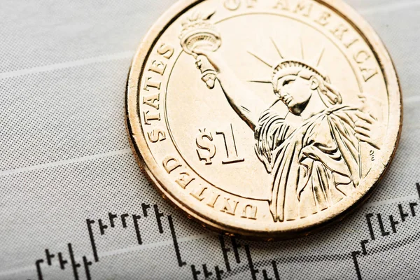 Moneta in Dollaro sul grafico fluttuante — Foto Stock
