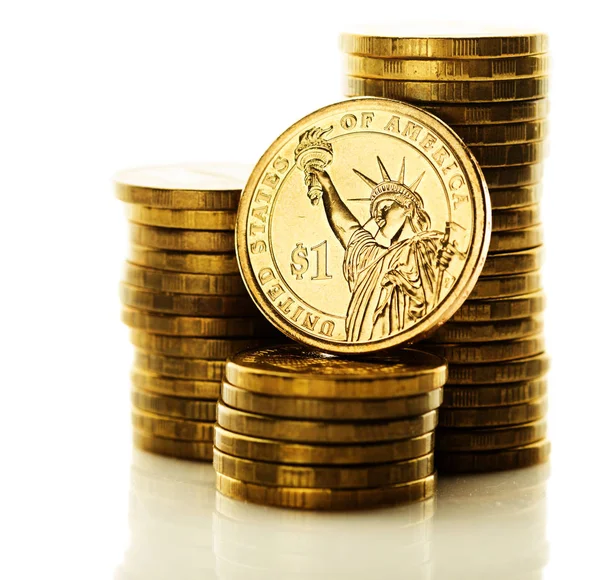 Stacks of dollar coins — Stock Photo, Image