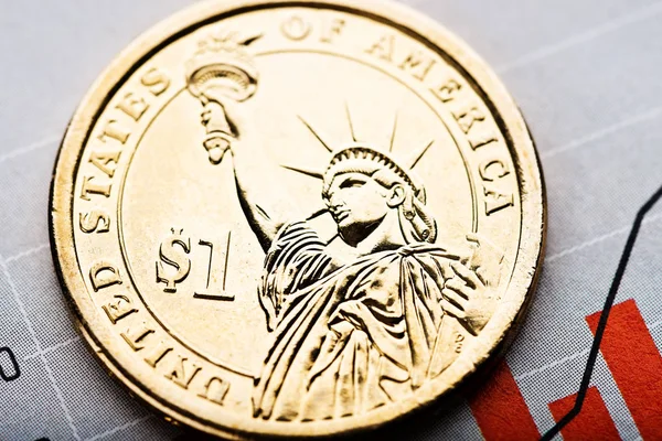 One dollar coin on fluctuating graph — Stock Photo, Image