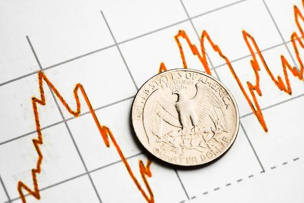 Bir Dolar Sikke Dalgalanan Grafik Üzerinde Abd Doları Sığ Dof — Stok fotoğraf