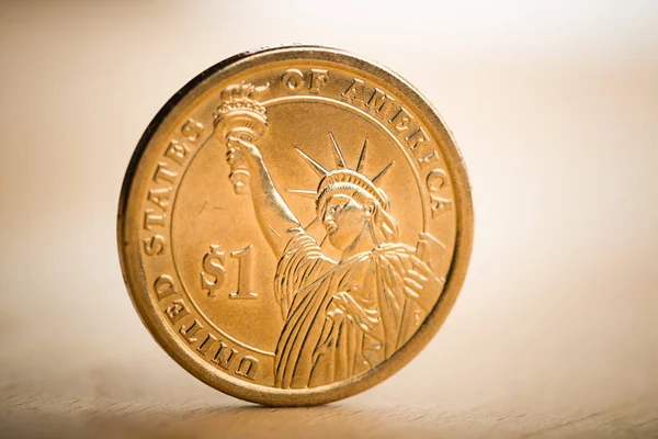 Одна Доларова Монета Статуєю Ліберті Стокове Зображення