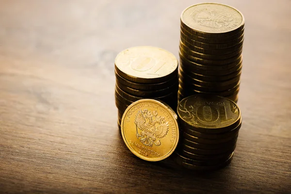 Stack Russian Rouble Coins Desk — Stock Photo, Image